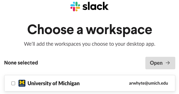 Slack choose workspace