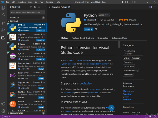 VS Code add Python extension