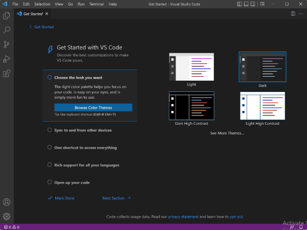 VS Code Welcome page