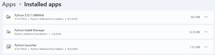 Windows Settings uninstall deprecated Python Launcher