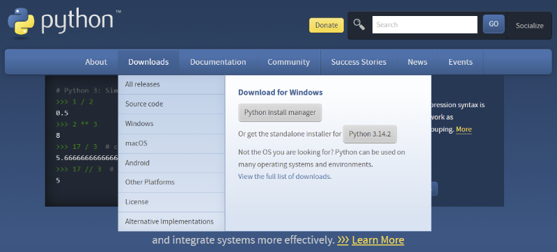 Download Python from the Python Software Foundation