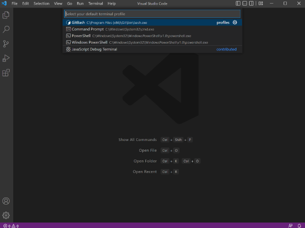 VS Code command select GitBash as default terminal